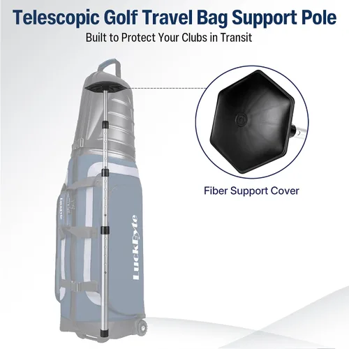 Vista 2 de Poste de soporte para bolsa de viaje de golf, brazo rígido telescópico de aleación de aluminio de 4 secciones, protector ligero de club de 1.2