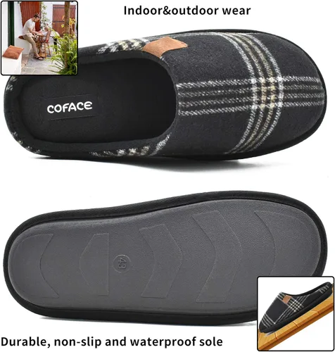 Vista 4 de COFACE Pantuflas de casa de espuma viscoelástica para hombre, cómodas, a cuadros, para interiores y exteriores, con el mejor soporte de arco