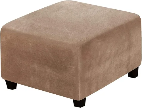 Vista 9 de ADPON Fundas otomanas cuadradas de terciopelo para otomanas, fundas protectoras para reposapiés cuadrados, fundas protectoras para taburetes de Beige