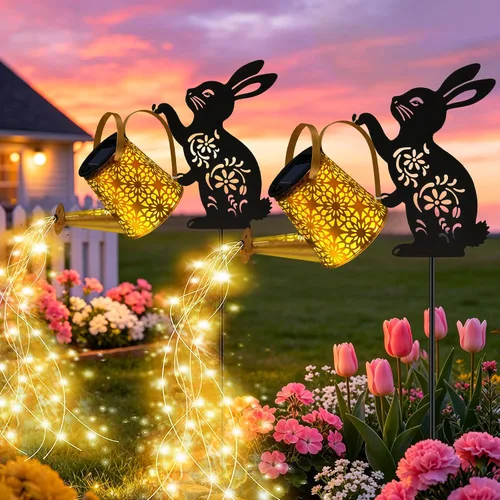 Vista 12 de Luces solares para regadera, linterna colgante de conejo, luces solares al aire libre, regalos para amantes de los conejos para mamá, mujeres
