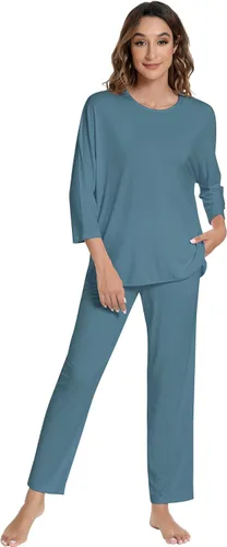 Vista 43 de NACHILA Women's Pajamas Set-Viscose Made from Bamboo, Long Sleeve Sleepwear Top with Pants Comfy Pajama Soft 2 Piece Pjs B-aqua Green