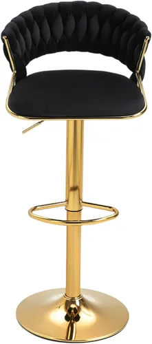 Vista 3 de Juego de 2 taburetes de bar giratorios de 360° con respaldo alto, silla de bar de terciopelo ajustable moderna de altura de mostrador, taburete