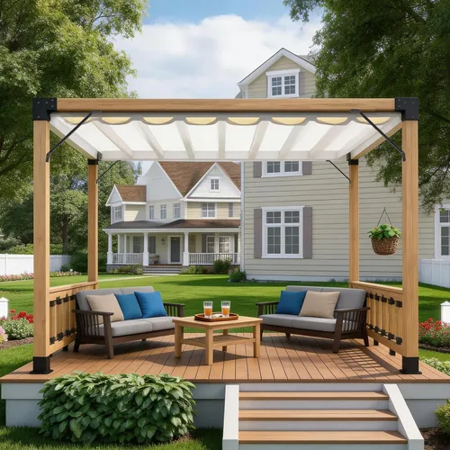 Vista 9 de 4 soportes de pérgola de 4 x 4 pulgadas (real: 3.6 x 3.6 pulgadas), soporte de esquina de ángulo recto de 3 vías, kit de pérgola de bricolaje con 8