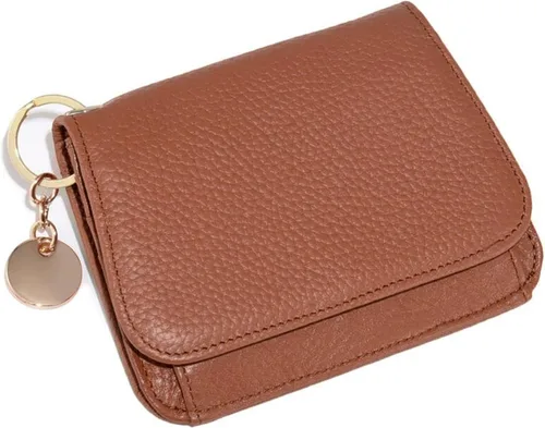 Vista 8 de SENDEFN Carteras pequeñas para tarjetas de crédito para mujer, llavero de cuero con bloqueo RFID, bolsillo con cremallera de tres pliegues, monedero