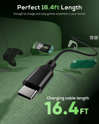 Vista 2 de MENEEA Cable de carga de 16.4 pies para PS5PS5 ProXbox Series XS Controllerpara Switch Pro, cable de carga USB de repuesto, nailon trenzado tipo C