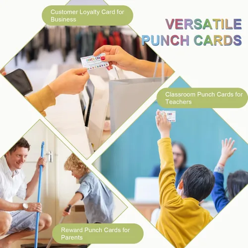 Vista 3 de Tarjetas de perforación, paquete de 200 tarjetas de recompensa con perforador, premio de incentivo de comportamiento para niños, tarjetas de lealtad