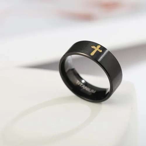 Vista 9 de Anillos de cruz para hombre, anillos de titanio puro de alta calidad para hombres, señor Jesús cristiano, 0.315 in, negro, plata, anillo de boda