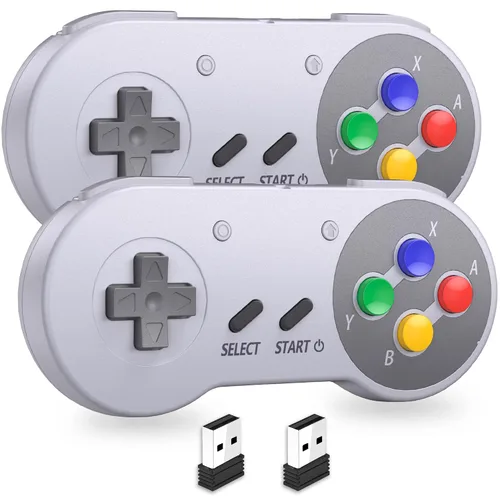 Vista 12 de 2 unidades de controlador USB inalámbrico de 2,4 GHz compatible con juegos de SNES, controlador USB SNES retro para PC clásico super para Windows PC
