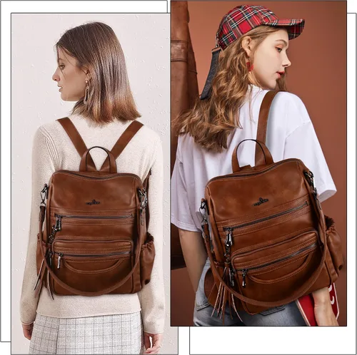 Vista 79 de Bolsos mochila monedero de piel sintética para mujer, bolsas con zíper, mochilas de hombro casuales
