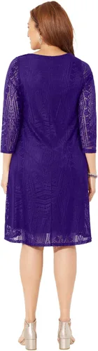 Vista 3 de Catherines Vestido de encaje de ganchillo con cuello de anillo pequeño para mujer en talla grande