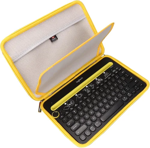 Vista 2 de FBLFOBELI Funda rígida de EVA para Logitech K480 teclado inalámbrico multidispositivo, bolsa de almacenamiento de viaje a prueba de golpes