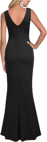 Vista 2 de WOOSEA Vestido largo de cóctel sin mangas con cuello en V para mujer