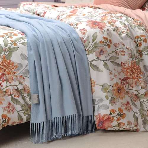 Vista 6 de CUDDLE DREAMS Manta de Seda con Flecos Anudados a Mano, Natural, Suave y Transpirable (Azul)