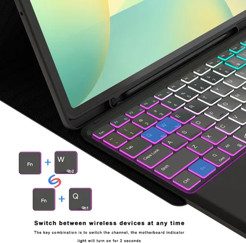 Vista 4 de Funda de teclado para Samsung Galaxy Tab S10 FE+ Plus de 13.1 pulgadas 2025: modo DEX con un solo clic, retroiluminación arcoíris, trackpad