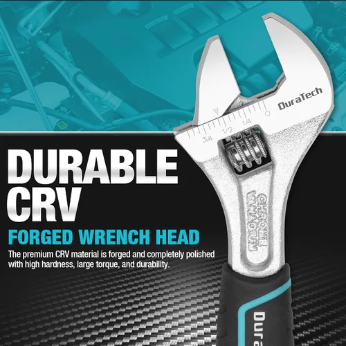 Vista 2 de DURATECH Llave ajustable de 6 pulgadas, llave de acero Cr-V, llave de mandíbula ancha, básculas métricas y SAE, para el hogar, garaje, taller