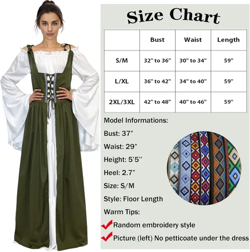 Vista 6 de Vestido renacentista para mujer, vestido medieval para feria de Ren, disfraz renacentista, vestido irlandés, disfraz de Halloween para mujer