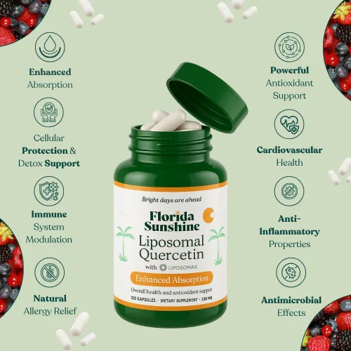 Vista 4 de Florida Sunshine Quercetina liposomal - 120 cápsulas (250 mg) Apoyo inmunológico, antioxidante, antiinflamatorio, alivio de la alergia, salud