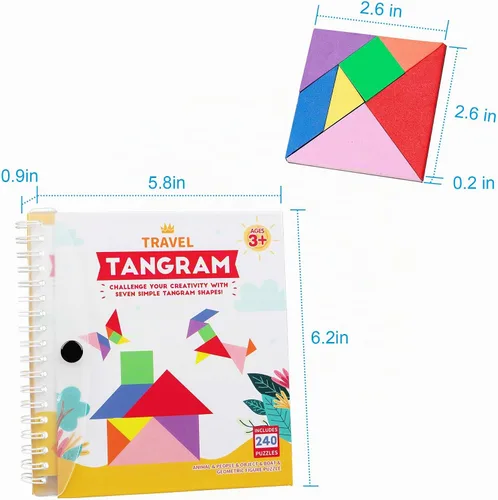 Vista 7 de Vanmor Rompecabezas de Tangram de viaje, 3 juegos de tangram magnético con solución 240, bloques de patrón de forma Montessori, rompecabezas