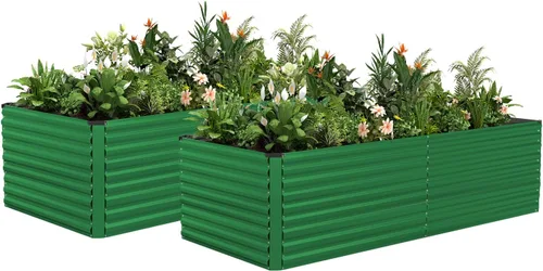 Vista 49 de NAVINE Cama de jardín elevada de 8 x 4 x 2 pies, macetas elevadas de metal grande, macetas para plantas al aire libre para verduras, flores