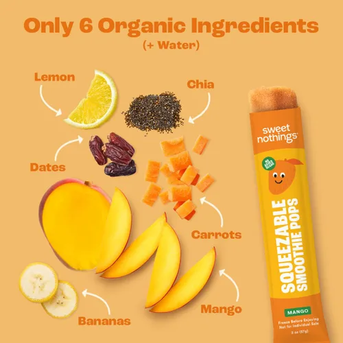 Vista 7 de Sweet Nothings Paletas de batido de zanahoria y mango, 12 paletas congeladoras, paletas de frutas y verduras, sin azúcar añadida, orgánicas USDA