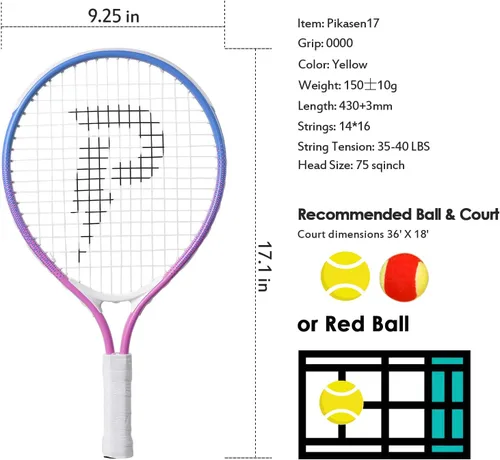 Vista 2 de Raqueta de tenis para niños de 17 a 25 pulgadas, el mejor kit de inicio para niños de 4 años en adelante con bolsa de correa para el hombro y mini