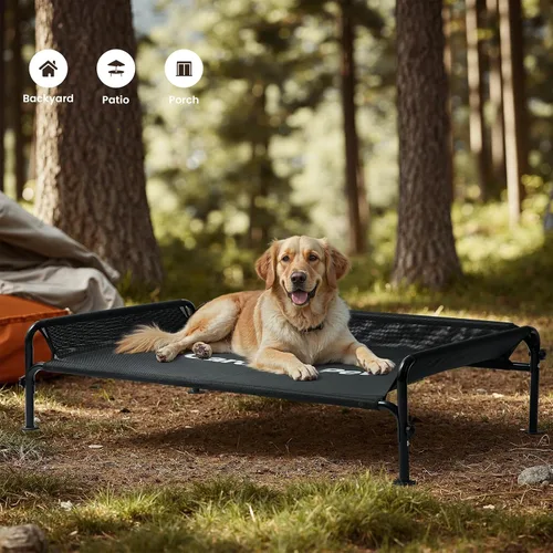 Vista 5 de Gardner Pet Cama elevada para perros de tamaño mediano, cama elevada para exteriores, impermeable, portátil, refrigerante, para mascotas, con Negro