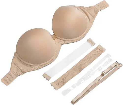 Vista 3 de Sujetador sin tirantes con parte trasera transparente invisible correa push up acolchado Bralette