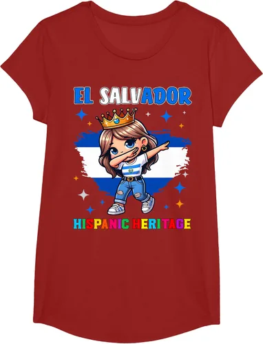 Vista 41 de Camiseta infantil El Salvador Dabbing Girl Hispanic Heritage Celebration, Negro