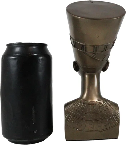 Vista 8 de Ebros Gift Estatua de busto de retrato solemne nefertiti de reina egipcia clásica bronceada, 7 pulgadas de alto, hermosa escultura de figura real