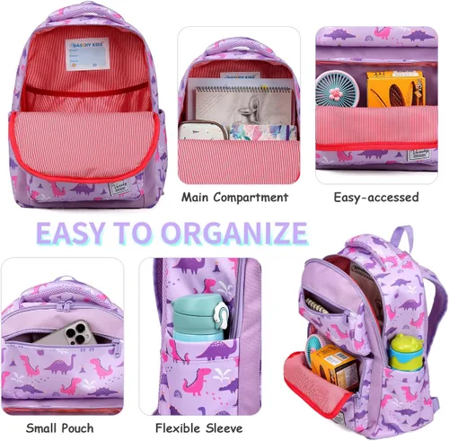 Vista 4 de VASCHY Mochila para niños, resistente al agua, ligera, linda y bonita para niños y niñas, Lila - grande, Mochilas Daypack