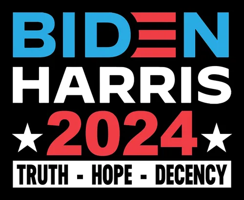 Vista 2 de Cartel de campaña electoral de Truth Hope Decency 2024 Biden/Kamala Harris con estaca de metal en H