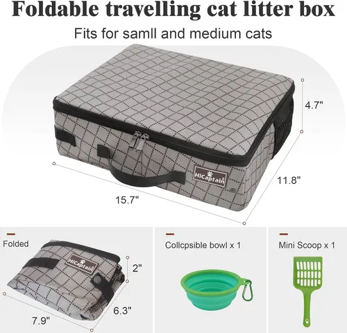 Vista 7 de Arenero portátil de viaje de HiCaptain con tapa, arenero plegable para gatos de viaje - A prueba de fugas, sin olor y resistente al agua. Ideal