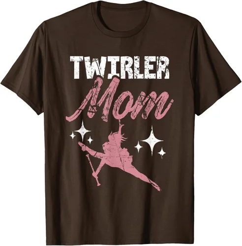 Vista 5 de Twirler Mom Baton Madre Majorette Funny Gymnastic Twirling T-Shirt Negro