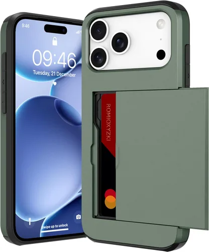 Vista 12 de ZIYE Compatible con iPhone 12 Pro Max Funda tipo cartera con tarjetero, Funda de dos capas antiarañazos con bolsillo oculto, Funda protectora a Verde