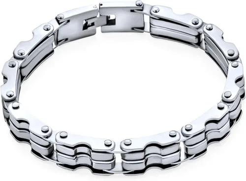 Vista 2 de Heavy Mechanic Link - Pulsera de cadena de bicicleta para hombre y adolescente, tono plateado, acero inoxidable, 8 9 pulgadas