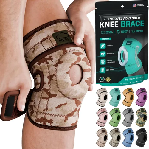 Vista 16 de Modvel ELITE - Rodillera para hombres y mujeres, almohadillas de gel para rótula y estabilizadores laterales para ACL, recuperación de desgarro