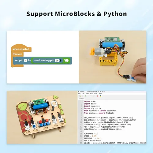 Vista 3 de ELECFREAKS Wukong2040 Adaptador de placa de expansión para Raspberry Pi Pico Breakout Board con zumbador/luces arcoíris/interfaz de motor/expansión