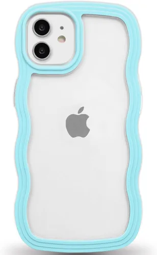 Vista 13 de Anuck Funda para iPhone 13 Pro con borde ondulado, diseño trasero transparente, agarre antideslizante, forma de marco rizado ondulado, a prueba