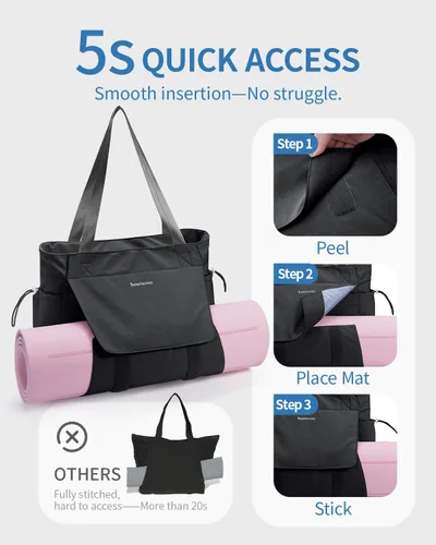 Vista 2 de sportsnew Bolsa para esterilla de yoga, bolsas de gimnasio para mujeres y hombres con bolsillo impermeable y gancho y bucle, almacenamiento