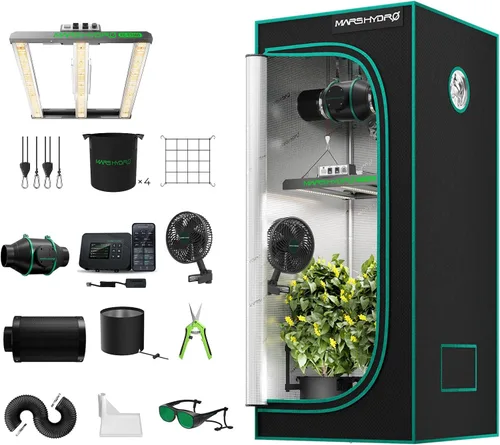 Vista 13 de MARS HYDRO Kit completo de tienda de cultivo de 2 x 2 con ventilador de 10 velocidades, luz LED TS600 de 100 W de espectro completo, 24 x 24 x 55