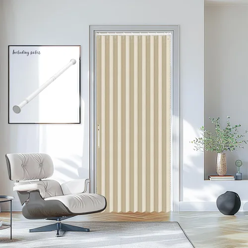 Vista 22 de AJAZZ Conjunto: Barras para cortinas sin perforación (28-39" de ancho) y cortina acordeón para puerta, beige 43" de ancho × 78" de largo, puertas