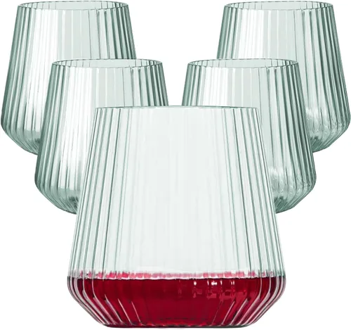 Vista 11 de Lueumxc Paquete de 40 copas de vino de plástico, vasos de vino desechables de origami de 12 onzas, vasos de cóctel de plástico transparente