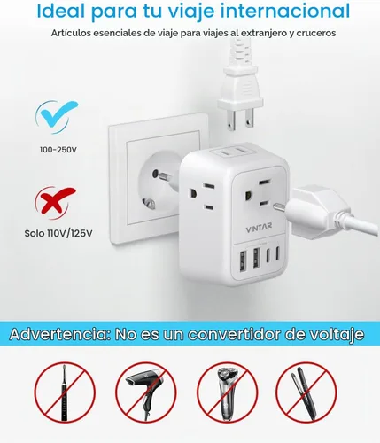 Vista 5 de VINTAR Paquete de 2 adaptadores de enchufe de viaje europeos, cargador