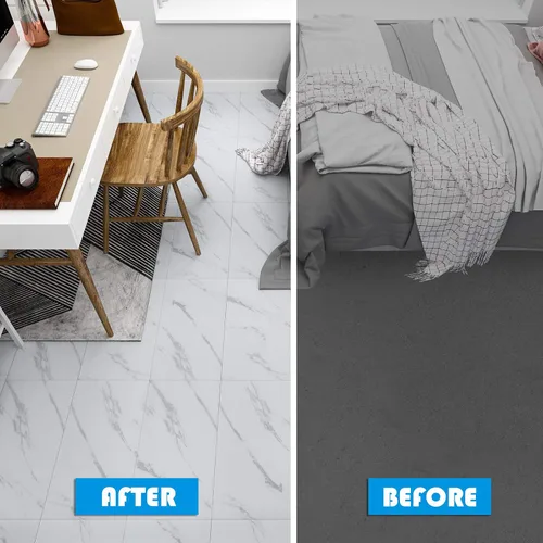Vista 6 de VEELIKE Azulejos de mármol blanco para despegar y pegar de 12 x 24 pulgadas, suelo de vinilo impermeable para baño, autoadhesivo, extraíble
