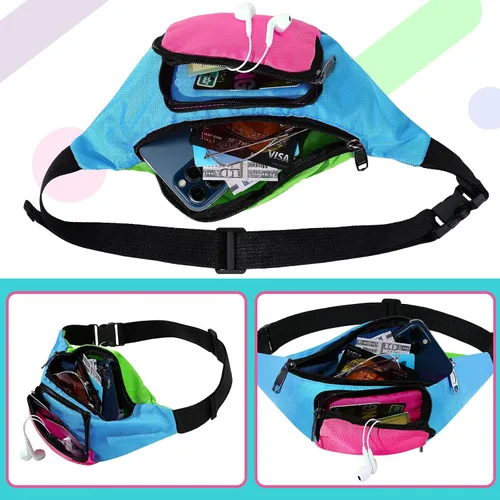 Vista 5 de Xuniea Riñonera retro de neón de los años 80, 2 bolsillos, bolsas para cinturón, disfraces de los años 90 para mujeres y hombres, riñoneras