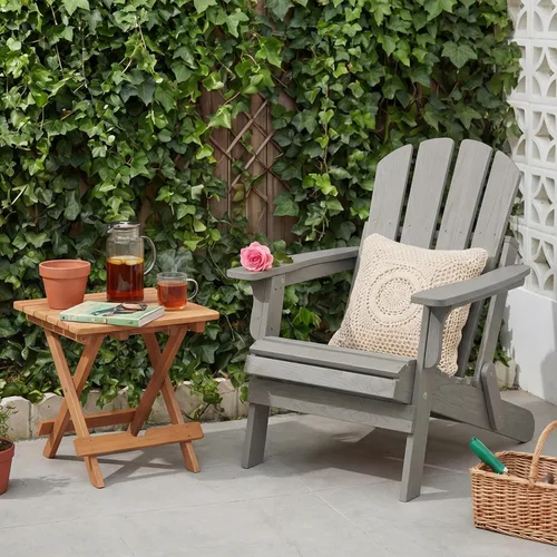 Vista 9 de Silla Adirondack plegable, de madera maciza, sillas para hogueras para todo tipo de clima, con respaldo premontado y tabla de asiento para terraza