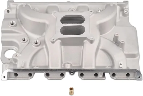 Vista 10 de Colector de admisión de doble plano satinado Compatible con SBC de bloque pequeño Chevy 265 350 400 de 1956-1986