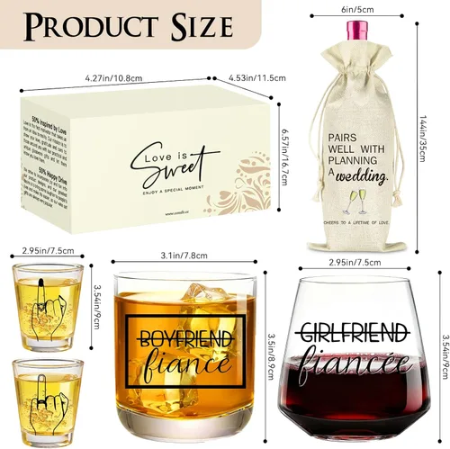 Vista 2 de comfit Regalos de compromiso para parejas: regalo de compromiso para parejas recién comprometidas, regalo de compromiso, copa de whisky de vino