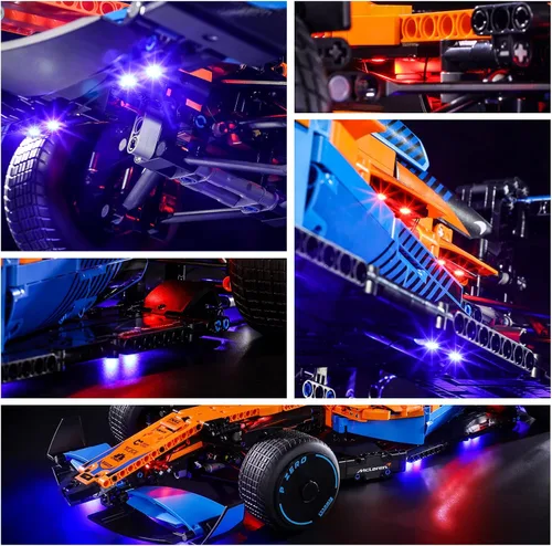 Vista 4 de YEABRICKS Kit de luces LED para Lego – Technic McLaren Formula 1 modelo de bloques de construcción de autos de carreras, juego de luces LED