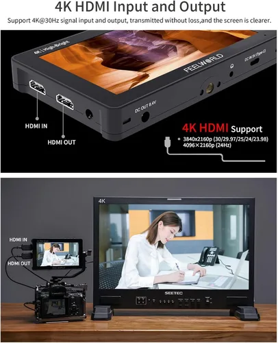 Vista 5 de FEELWORLD Batería F6 Pro +NP-F970, cargador, kit de estuche de almacenamiento, pantalla táctil HDMI 4K de 5.5 pulgadas Monitor en cámara 1600nits